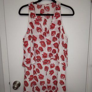 Entro White with Red Floral Sleeveless Dress Size M